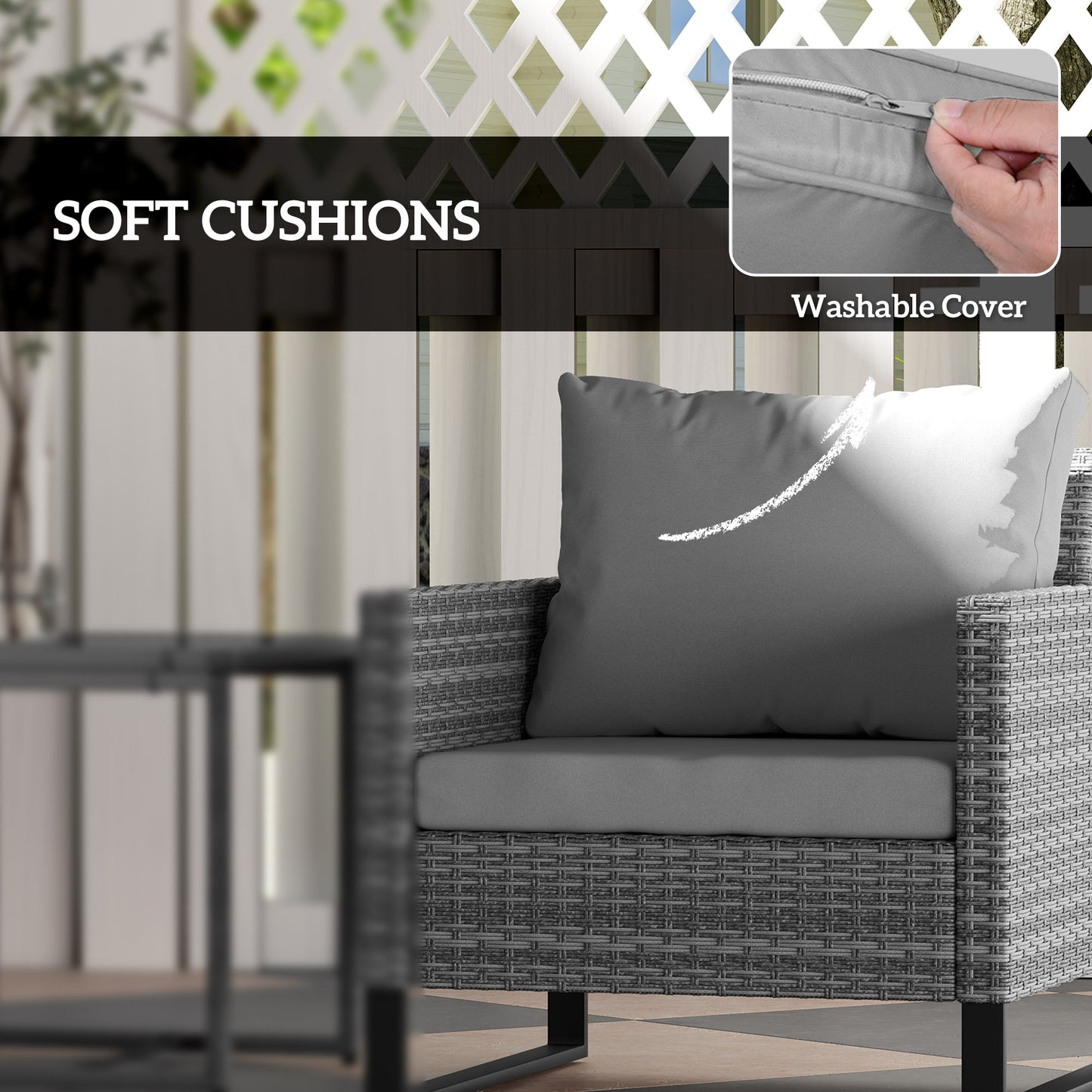 Dobaso Rattan Grey 3 Piece Bistro Set with Glass Coffee Table