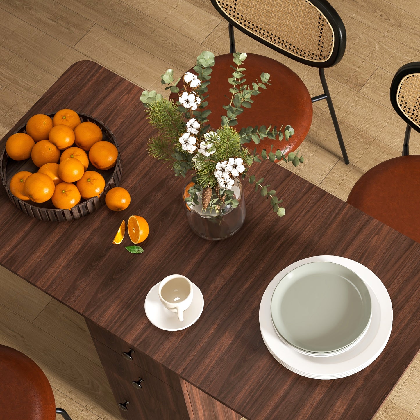 Difive Wooden Distressed Brown Drop Leaf Dining Table With Storage Seating 6