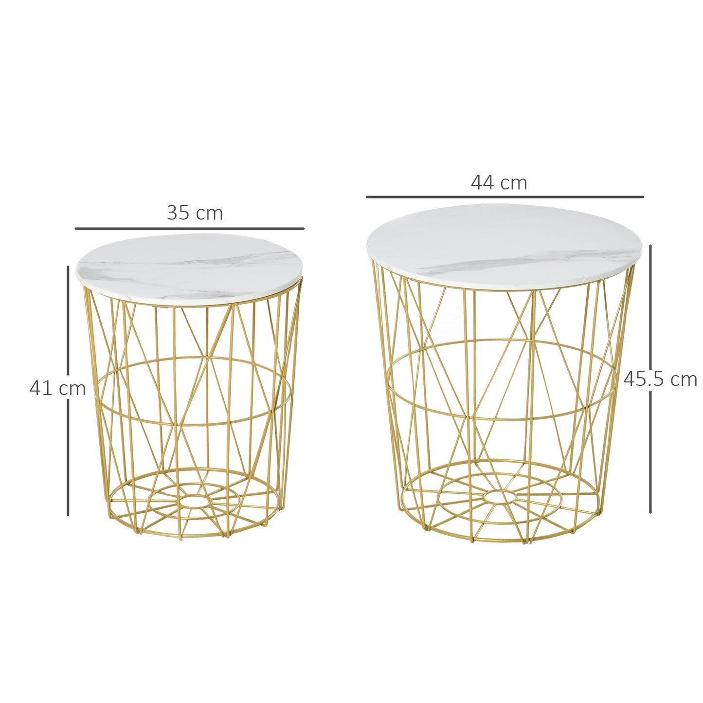 Tokael Metal And Wood White Set Of 2 Round Nesting Side Tables With Storage And Removable Tops