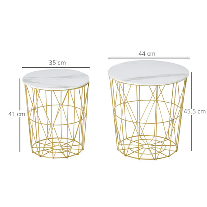 Tokael Metal And Wood White Set Of 2 Round Nesting Side Tables With Storage And Removable Tops