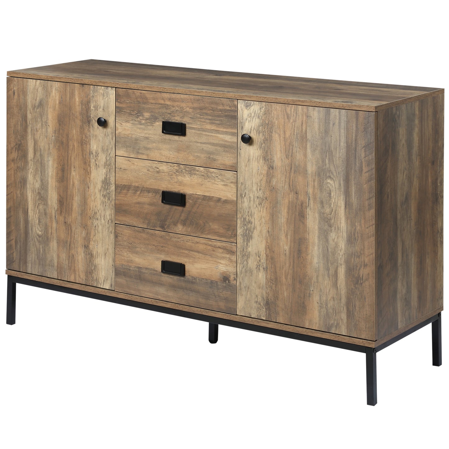 Mango Retro Wood Effect Modern Sideboard 3 Drawers 2 Doors