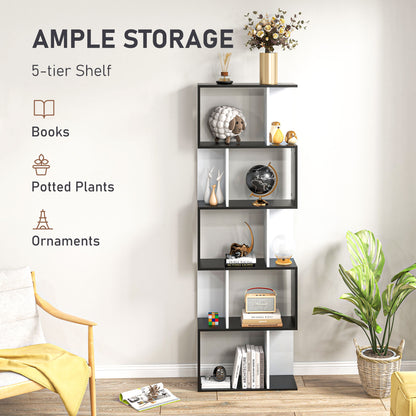 Noli Diha Wood And Metal Black And White S ShaFauxd Freestanding Bookcase With 5 And 6 Tier Layout