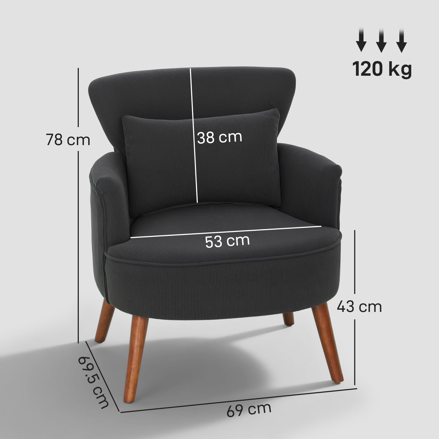 Mielyo Black Corduroy Retro Accent Armchair