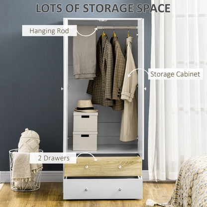 Coralia White and Natural 2 Door Wardrobe With Hanging Rail and 2 Drawers