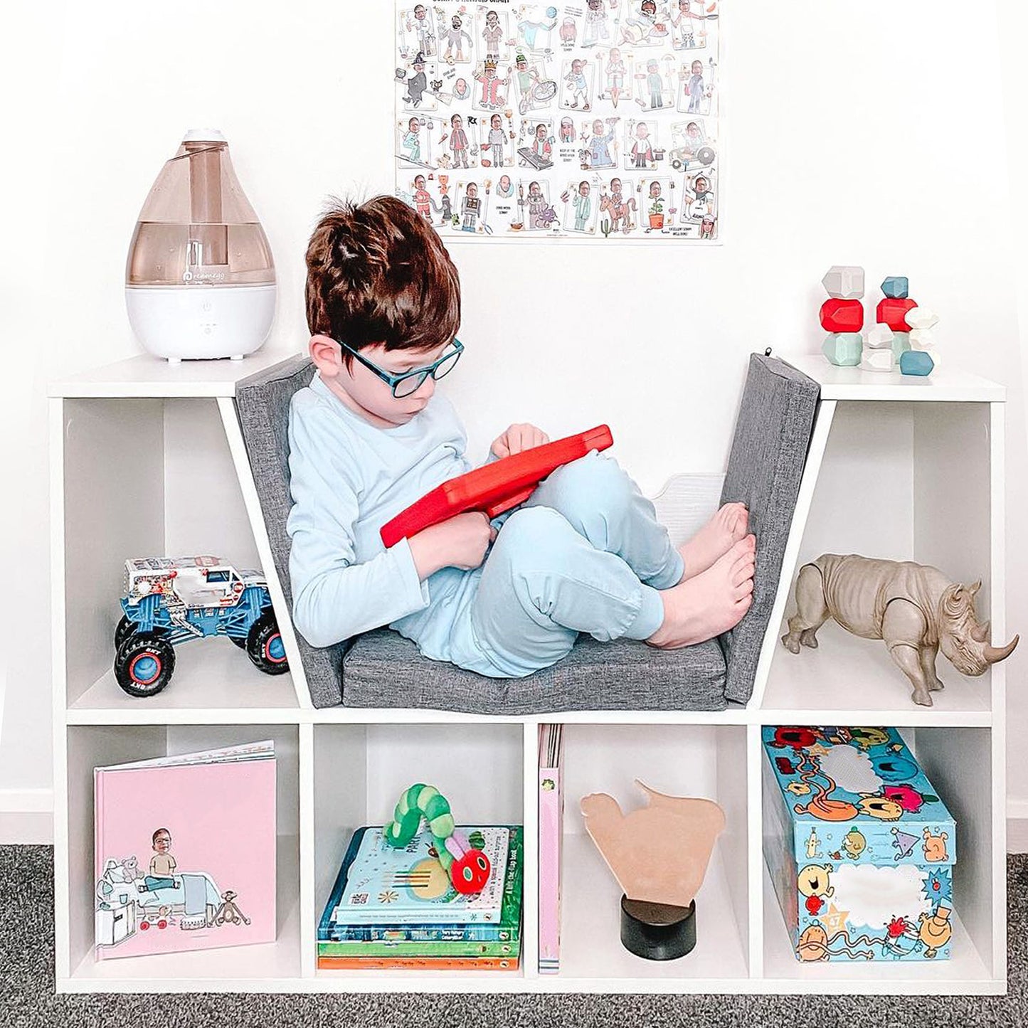 Vezito Wood White Cube Bookcase With Cushioned Seat