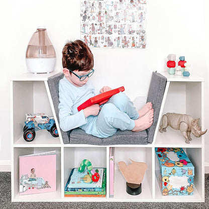 Vezito Wood White Cube Bookcase With Cushioned Seat