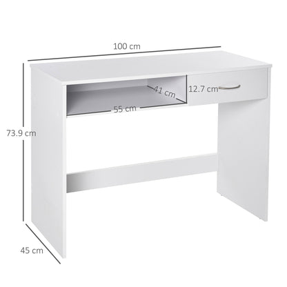 Haseva Wooden White Small Study Desk With Drawer And Storage Compartment
