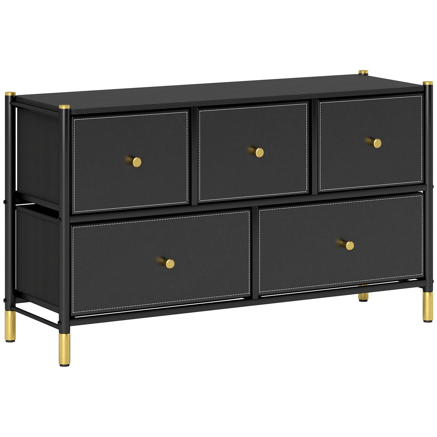 Lomomo Faux Leather Black Front Panel Chest Of Drawers