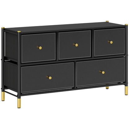 Lomomo Faux Leather Black Front Panel Chest Of Drawers