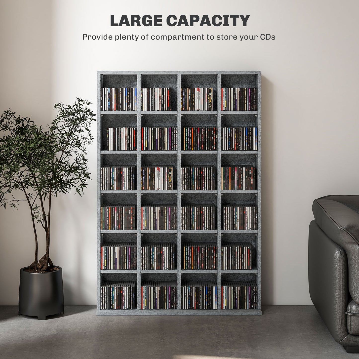 Kavilu Wood Cement Grey CD Storage Cabinet With Adjustable Shelves 89 x 130.5 cm