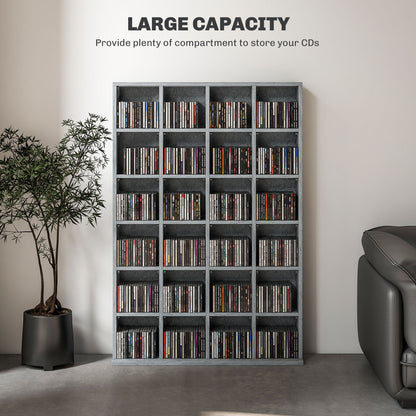 Kavilu Wood Cement Grey CD Storage Cabinet With Adjustable Shelves 89 x 130.5 cm