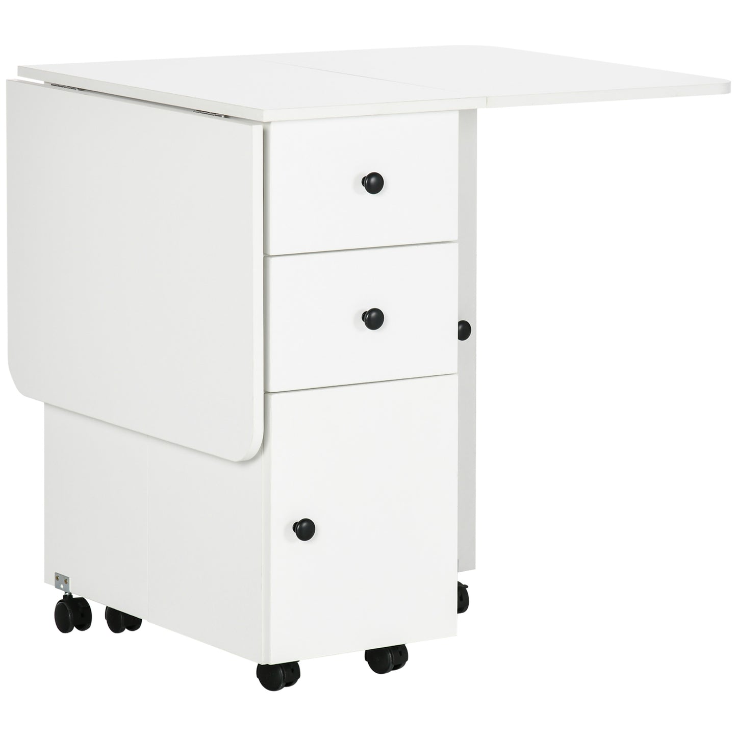 Zibsa Wooden White Drop Leaf Dining Table With Storage For 6