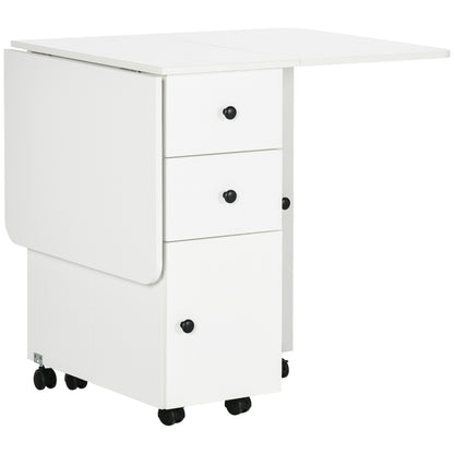 Zibsa Wooden White Drop Leaf Dining Table With Storage For 6