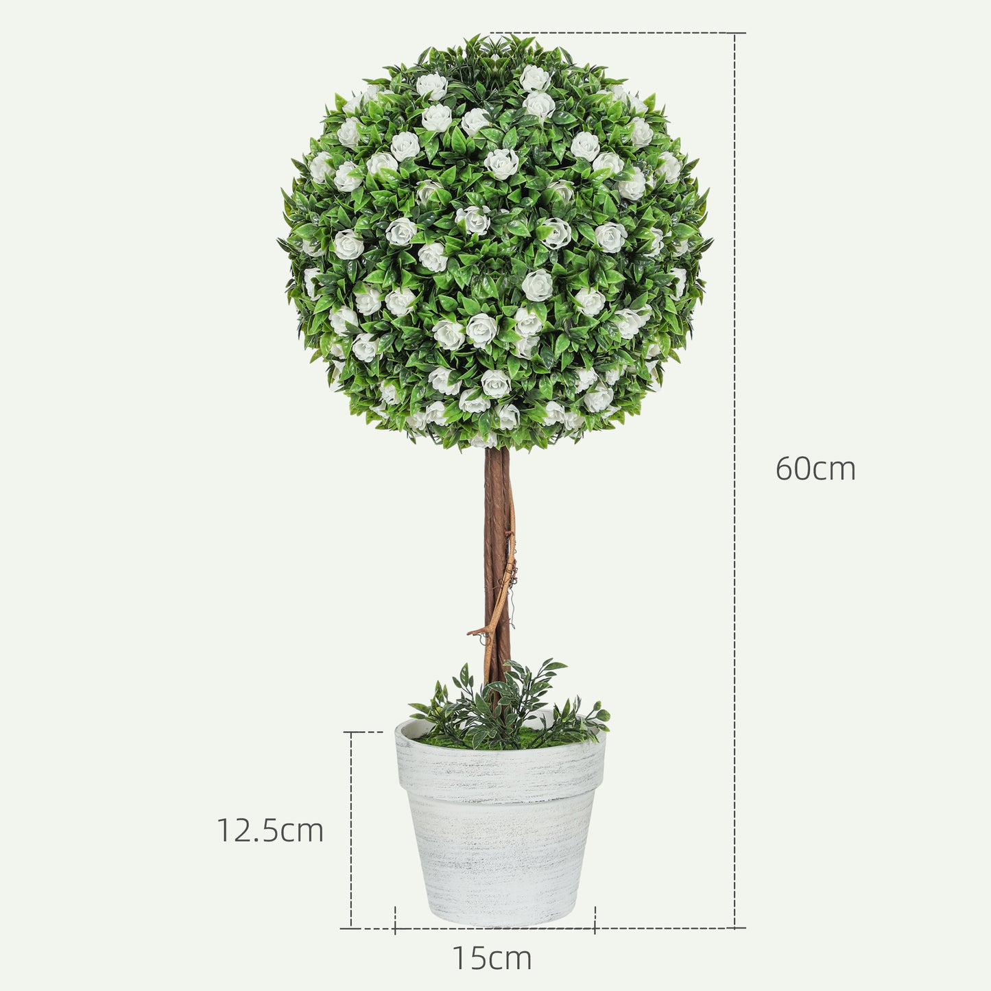 Rahafi Set Of 2 Artificial Rose Flower Topiary Ball Trees In Pots H8 60cm White