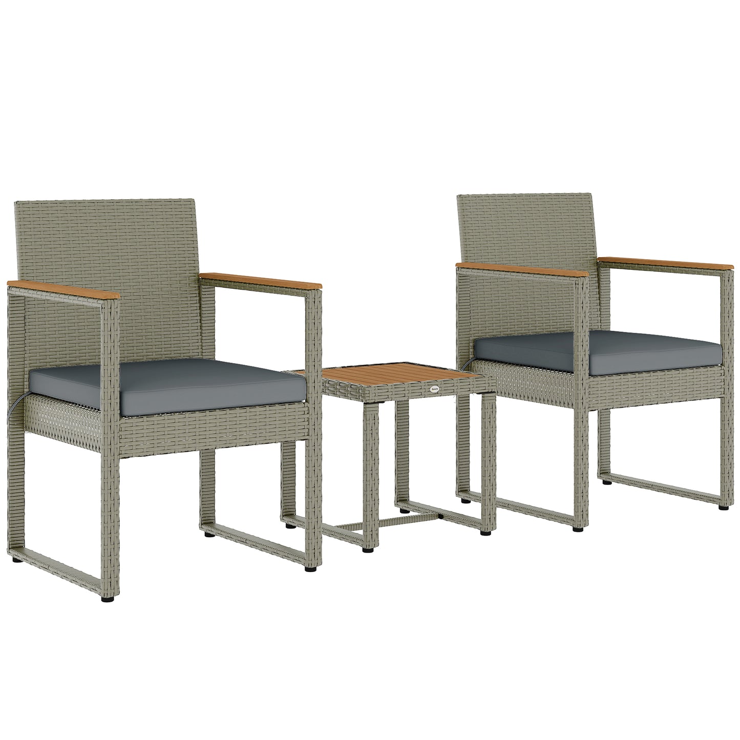 Viyofi Rattan Grey and Natural 3 Piece Outdoor Garden Bistro Set With Cushions