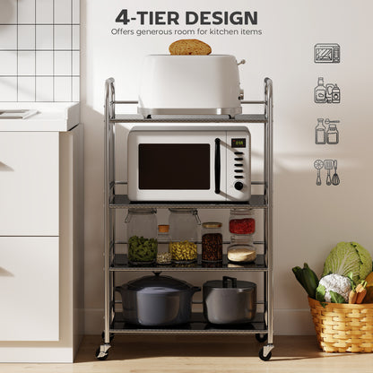Lalu Stainless Steel Silver 4 Tier Kitchen Trolley With Adjustable Shelves