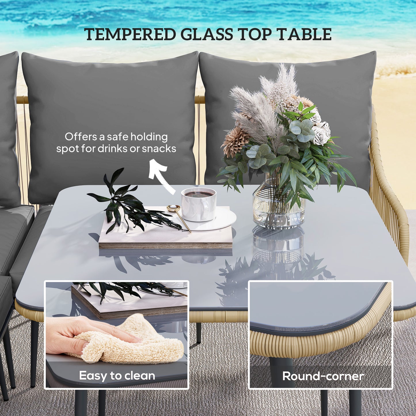 Nofise Rattan Brown and Grey 7 Seater Garden Sofa Set with Coffee Table and 2 Stools