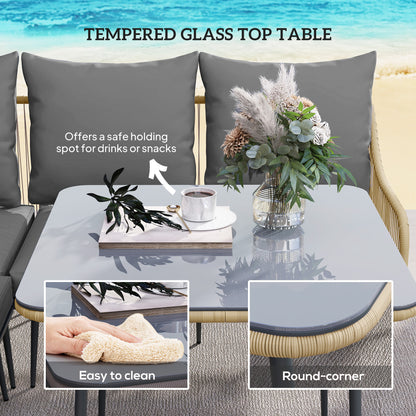 Nofise Rattan Brown and Grey 7 Seater Garden Sofa Set with Coffee Table and 2 Stools