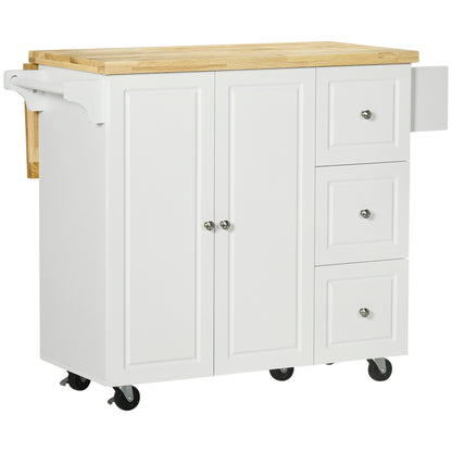 Tanalo Wooden White Rolling Kitchen Island With Drop Leaf Drawers Towel And Spice Racks