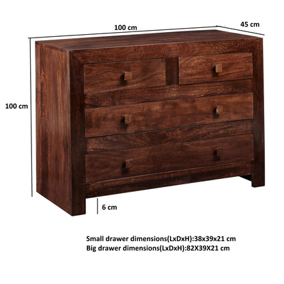 Phuket Dark Mango Wood 4 Drawer Dressing Chest