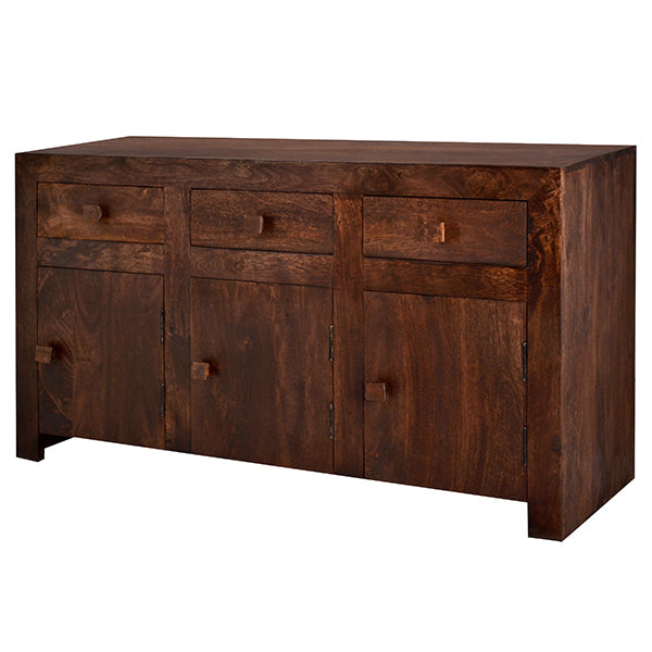 Phuket Dark Mango Wood Large Sideboard 3 Drawers 3 Doors