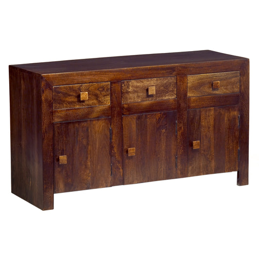 Phuket Dark Mango Wood Large Sideboard 3 Drawers 3 Doors
