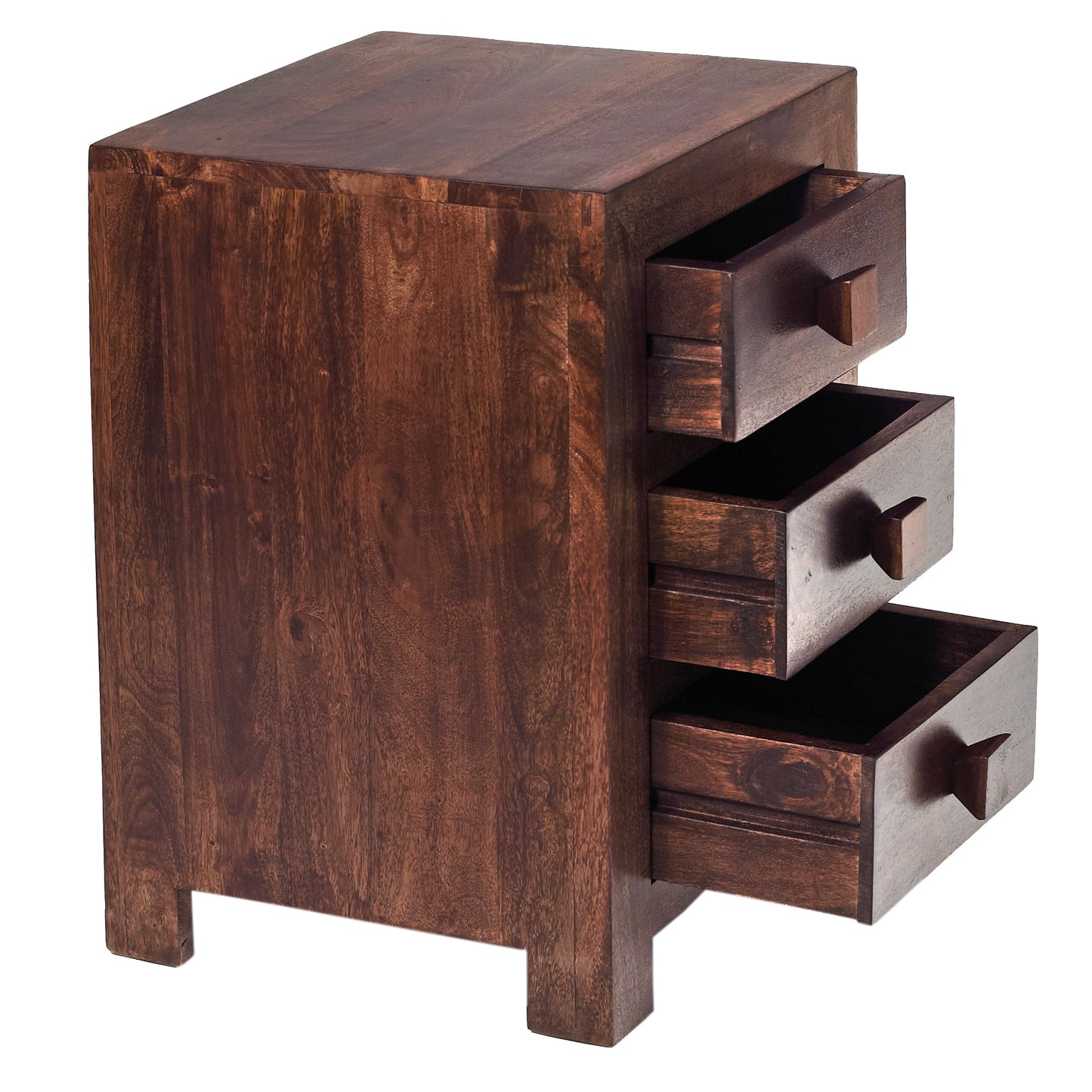 Phuket Dark Mango Wood 3 Drawer Bedside Table