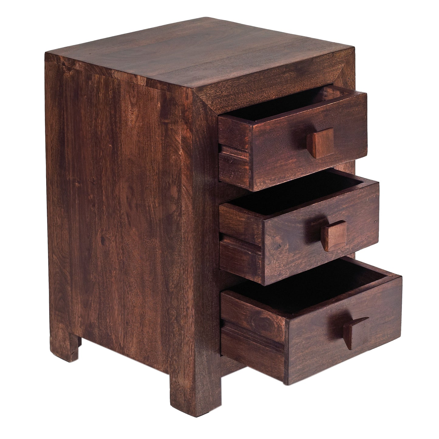 Phuket Dark Mango Wood 3 Drawer Bedside Table