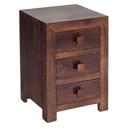 Phuket Dark Mango Wood 3 Drawer Bedside Table