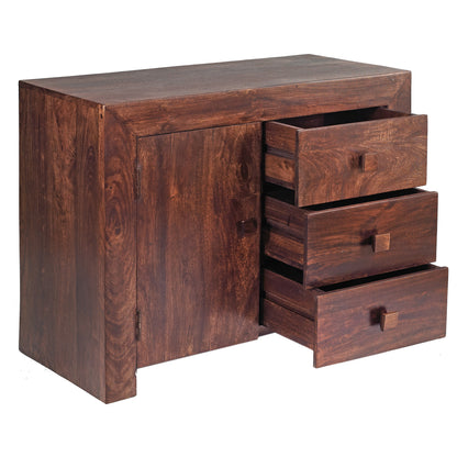 Phuket Dark Mango Wood 3 Drawer Sideboard 1 Door 3 Drawers