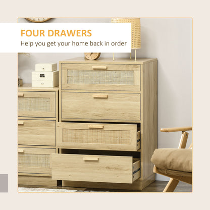 Reredito Wooden Wood Effect 4 Drawer Chest With Rattan Panels