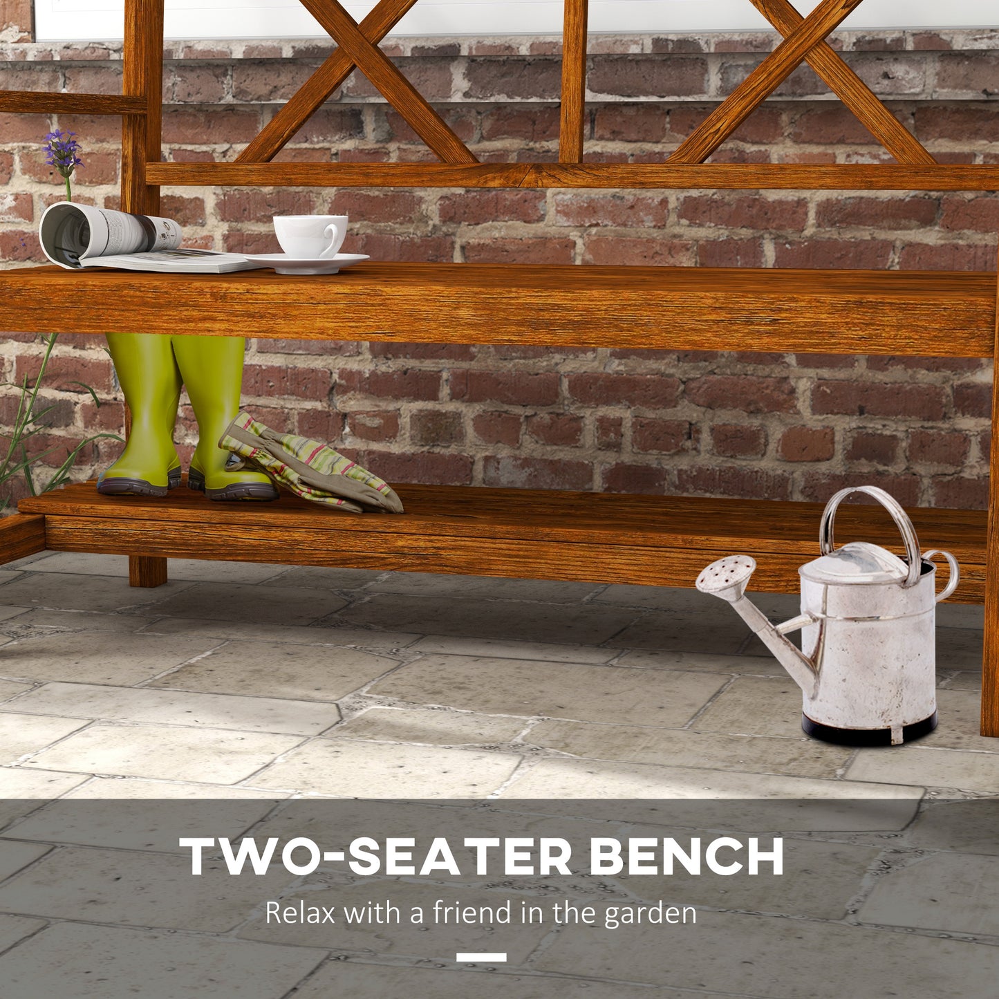 Tussora Fir Wood Natural 2 Seater Garden Bench With Lower Storage Shelf