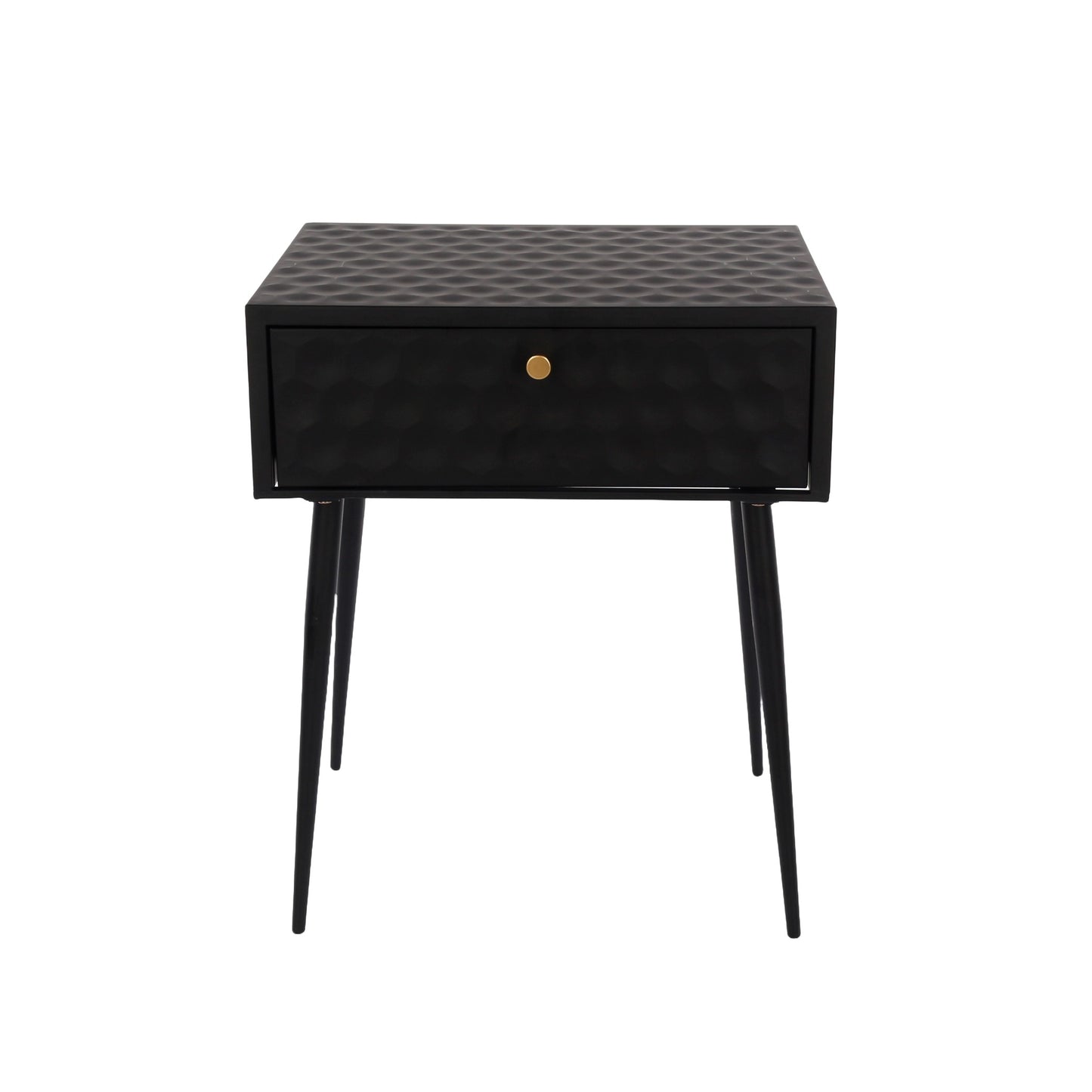 Agios Nikolaos Black Metal 1 Drawer Bedside Cabinet With Gold Handle