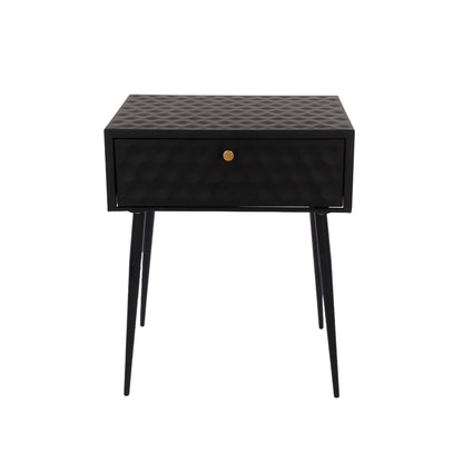 Agios Nikolaos Black Metal 1 Drawer Bedside Cabinet With Gold Handle