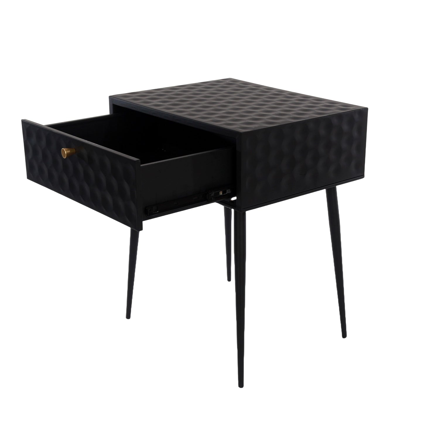 Agios Nikolaos Black Metal 1 Drawer Bedside Cabinet With Gold Handle