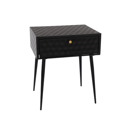 Agios Nikolaos Black Metal 1 Drawer Bedside Cabinet With Gold Handle