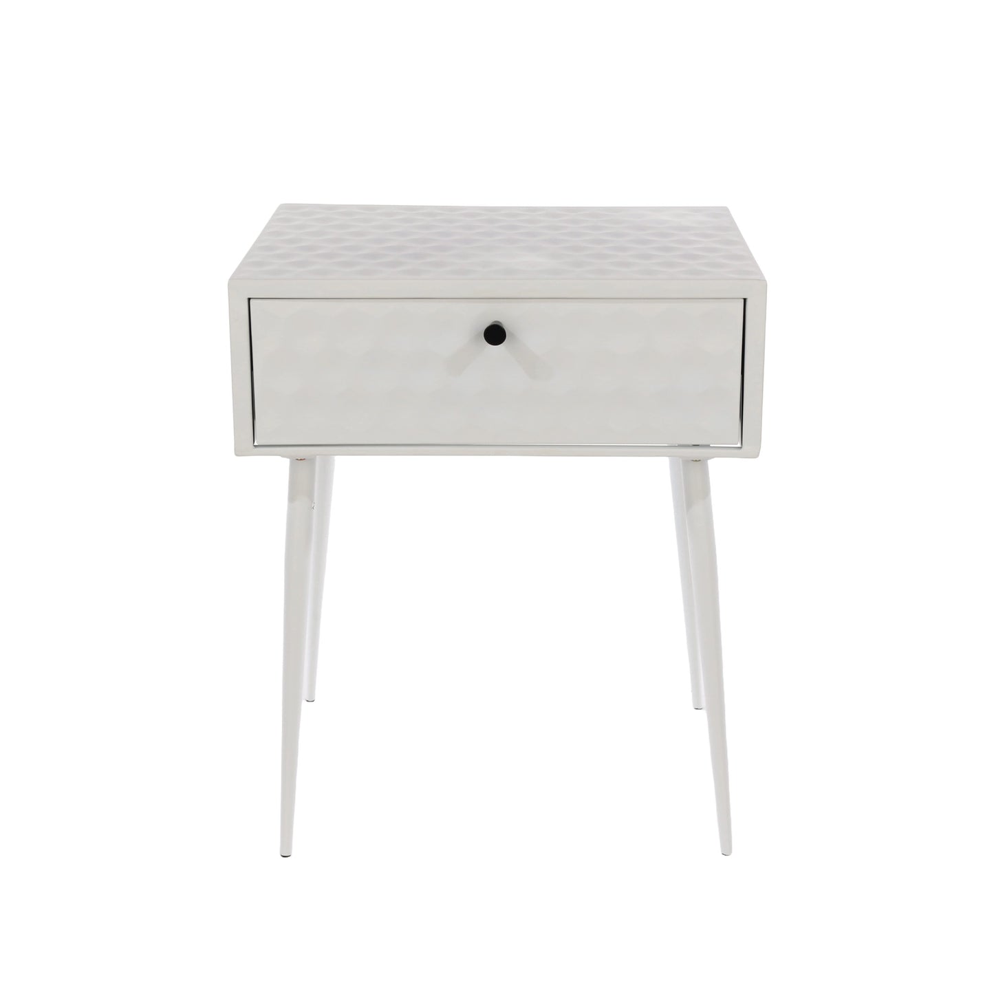 Essen White Metal 1 Drawer Bedside Cabinet With Gold Handle