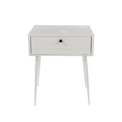 Essen White Metal 1 Drawer Bedside Cabinet With Gold Handle