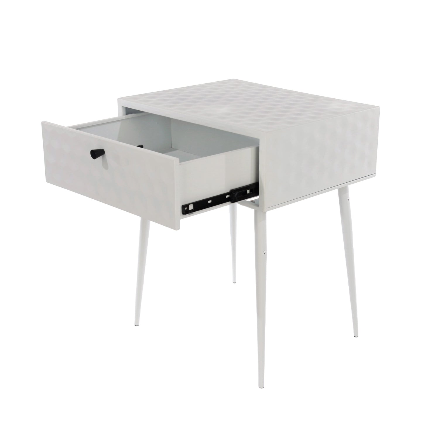 Essen White Metal 1 Drawer Bedside Cabinet With Gold Handle