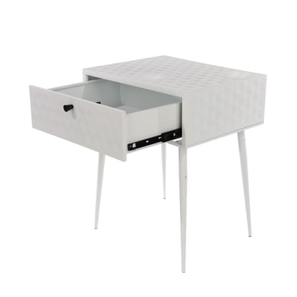 Essen White Metal 1 Drawer Bedside Cabinet With Gold Handle