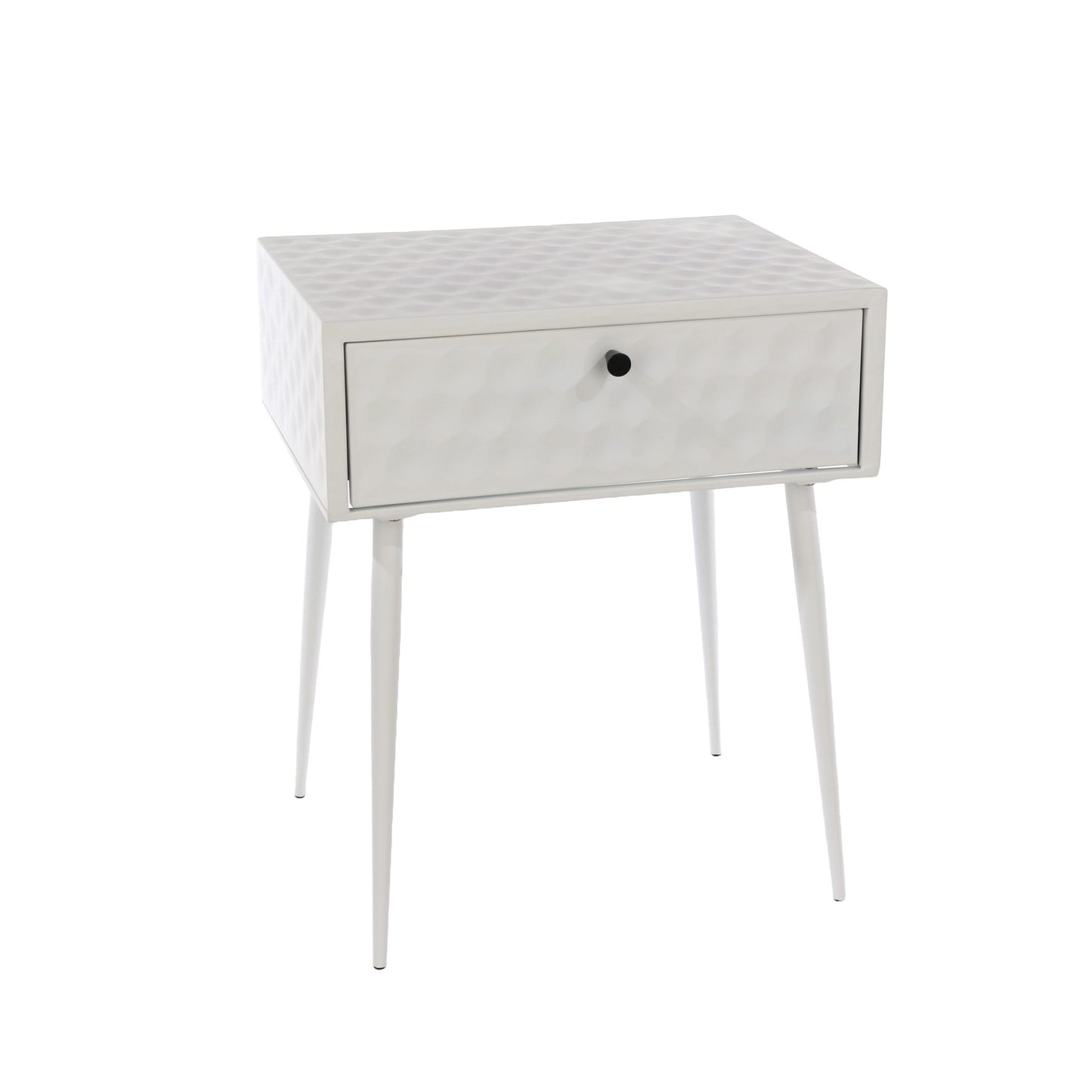 Essen White Metal 1 Drawer Bedside Cabinet With Gold Handle