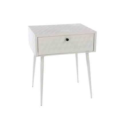 Essen White Metal 1 Drawer Bedside Cabinet With Gold Handle