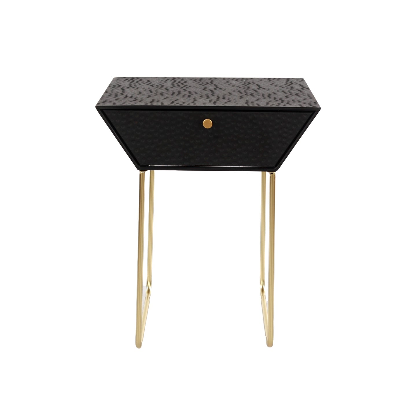 Ankara Black Metal 1 Drawer Bedside Cabinet With Hammered Gold Effect