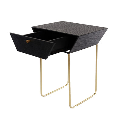 Ankara Black Metal 1 Drawer Bedside Cabinet With Hammered Gold Effect