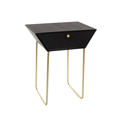 Ankara Black Metal 1 Drawer Bedside Cabinet With Hammered Gold Effect