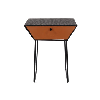 Faliraki Black Metal 1 Drawer Bedside Cabinet With Copper Drawer Front