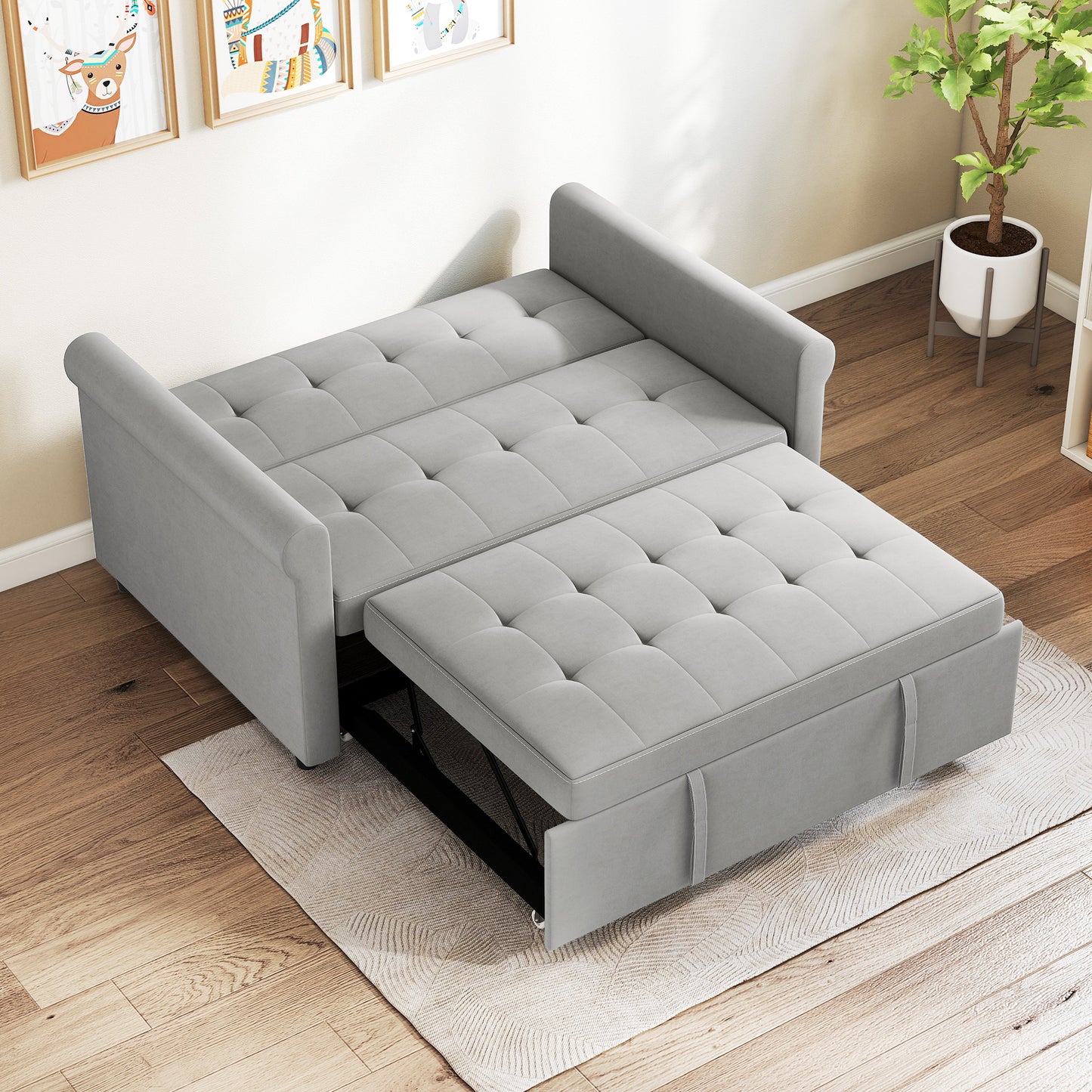 Rekano Velvet Grey 2 Seater Sofa Bed With Tufted Upholstery