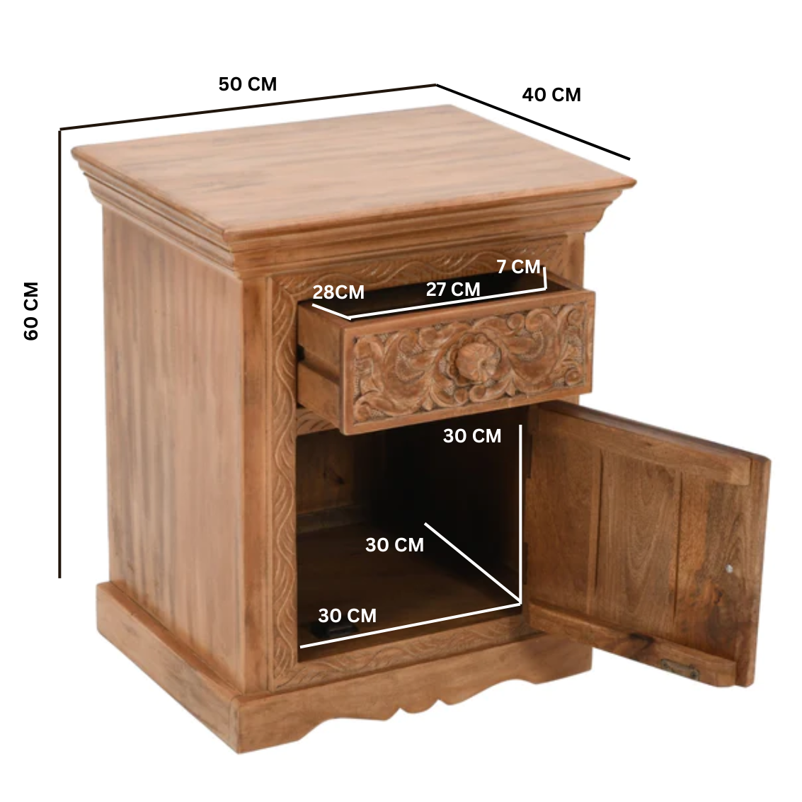 Brighton Mango Wood Bedside Table 1 Drawer and 1 Cupboard