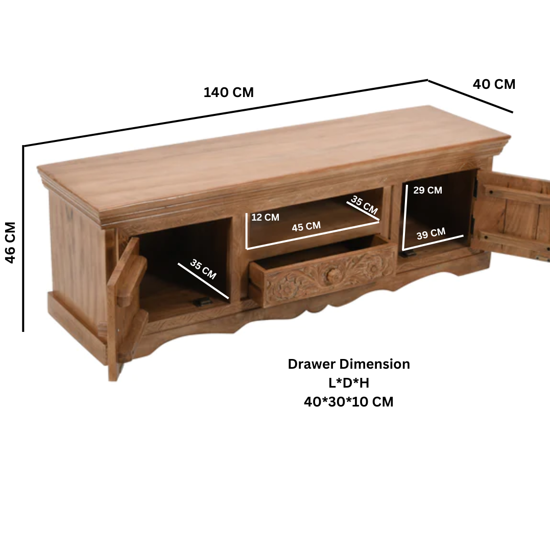 Brighton Mango Wood TV Cabinet with 2 Doors 1 Drawer and 1 Shelf