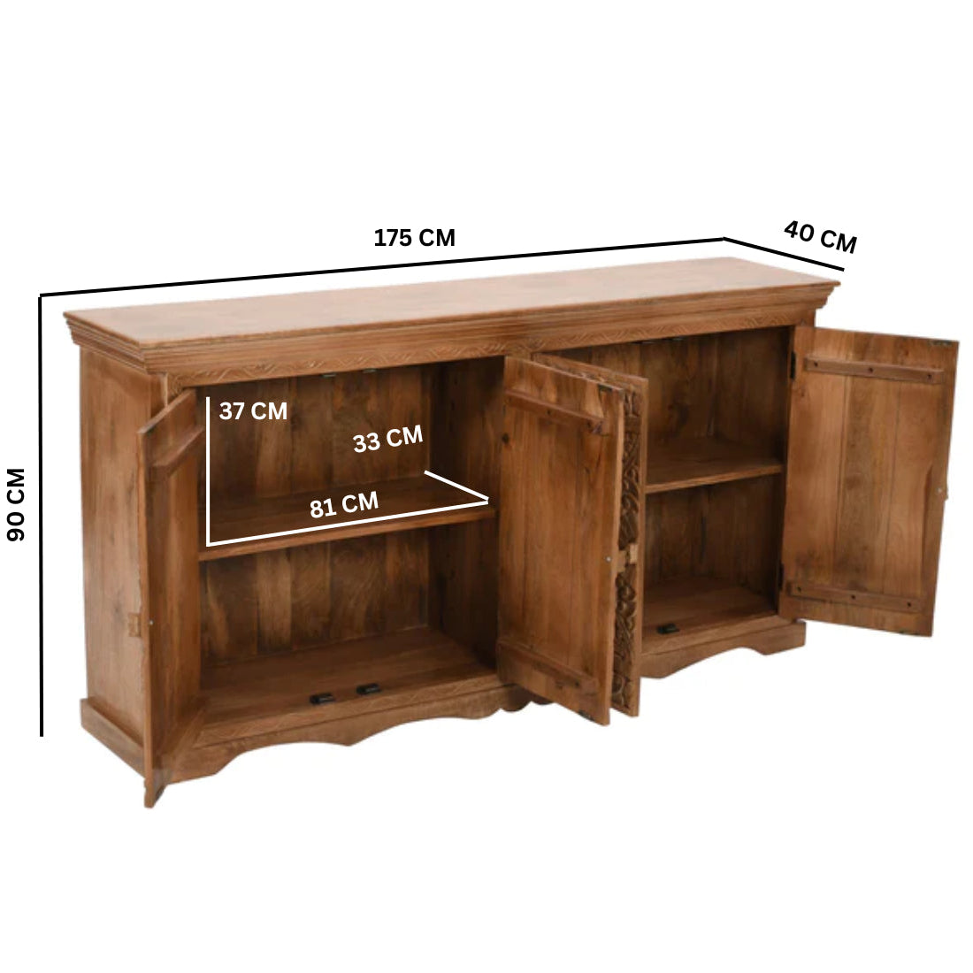 Brighton Large Mango Wood Sideboard with 4 Doors